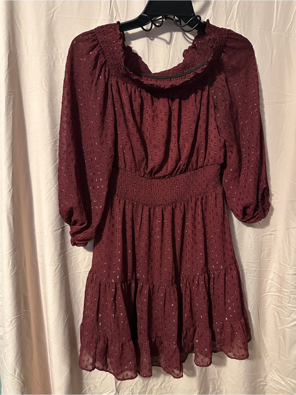 Women's Burgundy Smocked Waist Tiered Dress